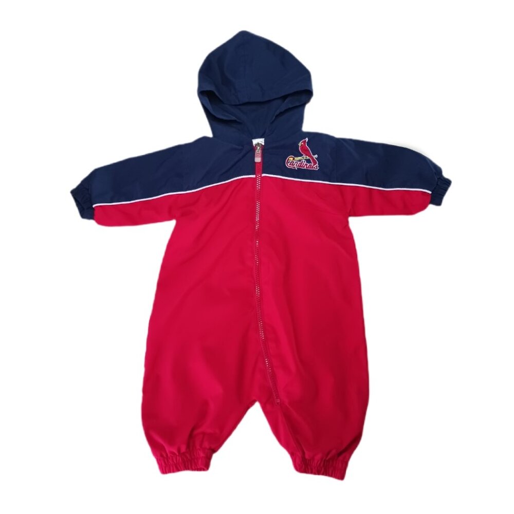 St. Louis Cardinals Infant 3/6 M Windbreaker Body Suit With Hood Zip Up MLB